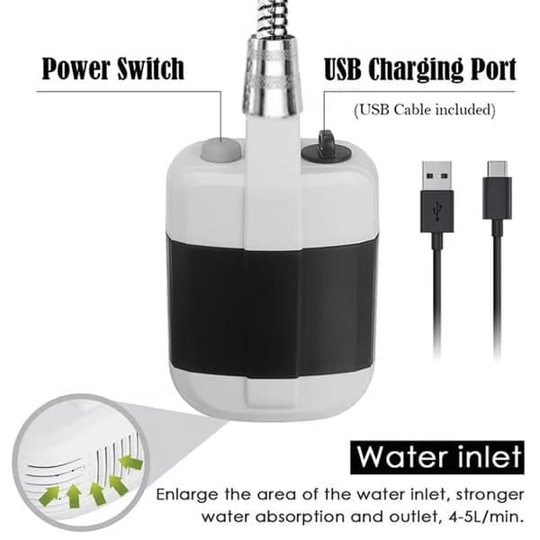 USB Genopladelig Bærbar Brusepumpe med Sprøjtehoved til Udendørs Forfriskning, Perfekt til Camping, Vandreture, Rejser, Bilvask, Kæledyr Basic-Sort Basic-black