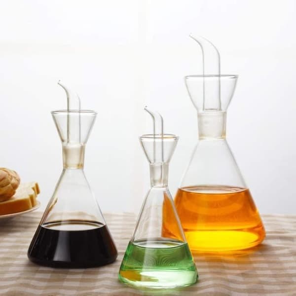 Glassoljedispenser for matolje, soyasaus, flytende krydder, 250 ml dryppbeholder