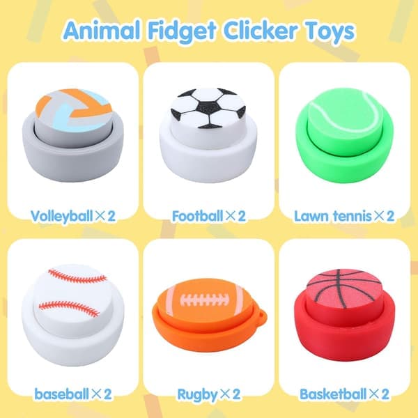 Sportboll Fidget Clicker – 12-pack 3D-printad sensorisk nyckelring för stress & autism