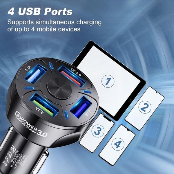 USB Biloplader – 3-USB + PD 20W 2.4A cigarettænder til iPhone, iPad, Samsung & Huawei