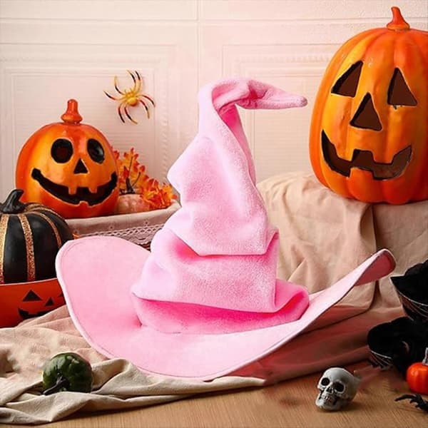 Snoet heksehue til kvinder Blødt stofmateriale Halloween kostumefesttilbehør Sammenfoldeligt design Pink