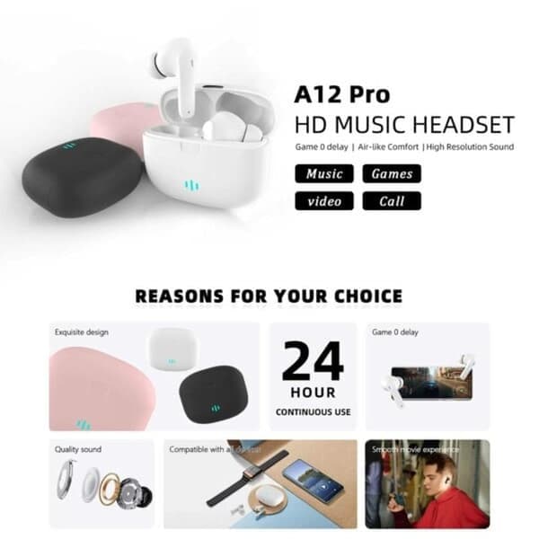 True Wireless Pro TWS Bluetooth Stereo In-Ear Hovedtelefoner USB-C Pink