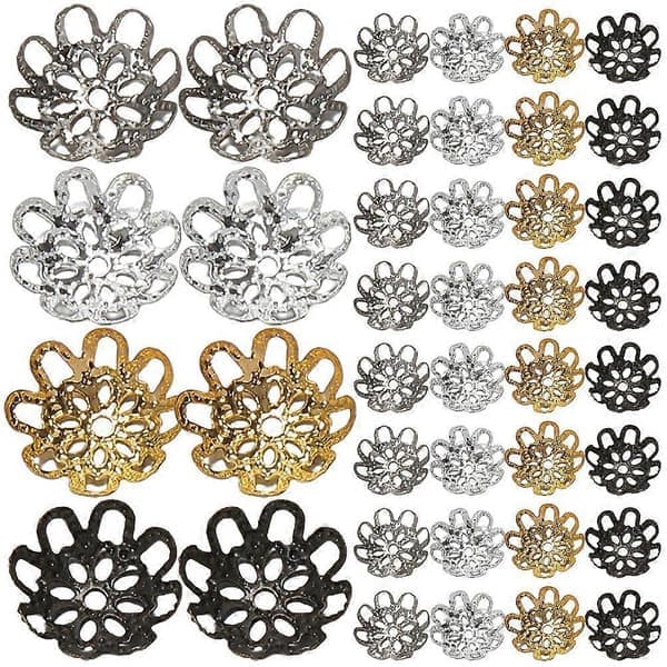 600 stk. blomsterperlehetter, avstandsperler, endestykker, halskjede-materiale
