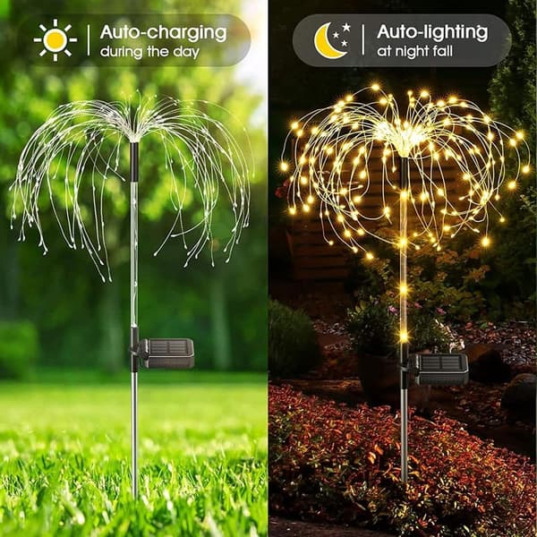 Udendørs solcellelamper, 2 LED solcellefyrværkerilamper, udendørs haveudsmykning til altan, julepynt, terrasse