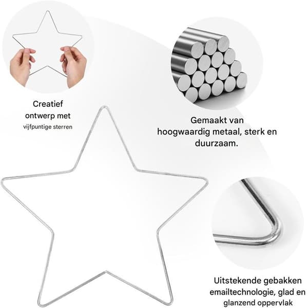 DIY jernringe (sæt med 5) - Sølv - 20 cm femtakket stjerne - Perfekt til julepynt