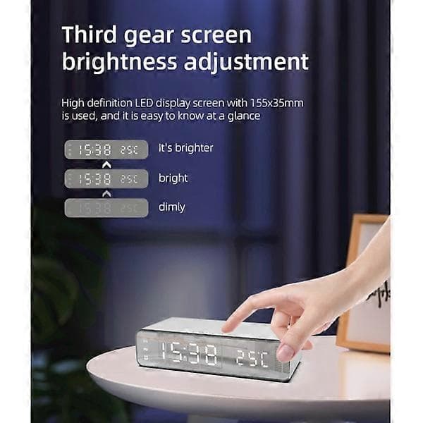 Digital LED väckarklocka med trådlös laddare/termometer Silver -Sy
