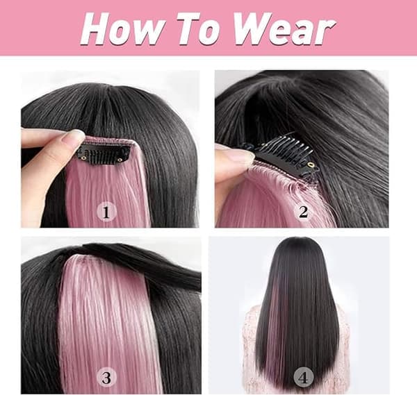 21'' 8 stk. farvede hårextensions til piger, festhighlights, farvede hårextensions med clip-in/on til piger og børn, hårtilbehør (Pink)