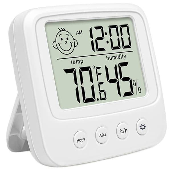 Hygrometer, termometer og klokke - 3-i-1 Hvit