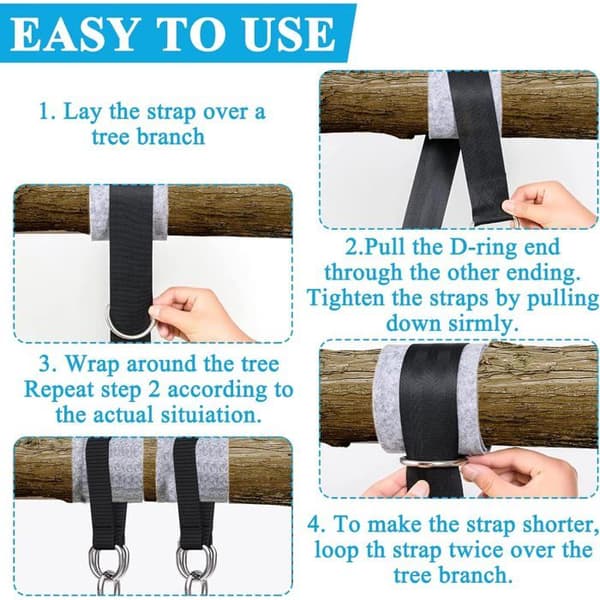Pcs Swing Tree Strap Hammock Tree Strap 25cm x 25mm with 4 Carabiners 4 D-Rings Sturdy and Durable Easy to Install for Hanging