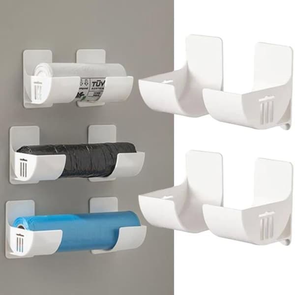 Sett med 4 søppelposestativ uten boring, veggmontert plastposeholder, handleposeholder, stativ