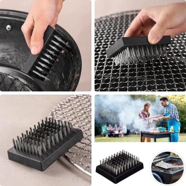 Grillbørstehode, erstatningshode for grillbørste, grillrengjøringsbørstehode med metallbust (svart, 4 stk)