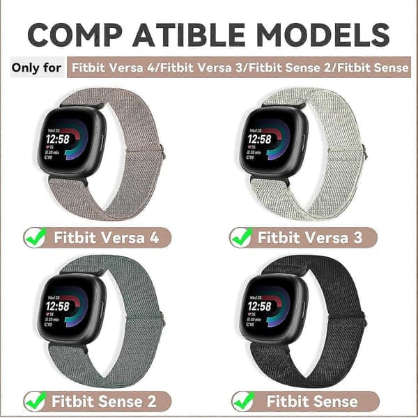 4-pakning elastiske nylonbånd: Fitbit Versa 4/3/Sense, justerbart sportsbånd