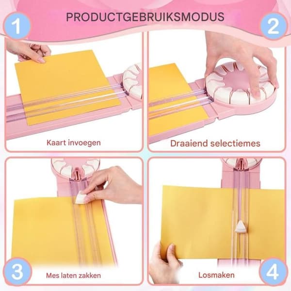 Multifunksjonell papirkutter - Papirkutter - Kanttrimmer - Egnet for kraftpapir, scrapbooking, postkort, etc. - Rosa
