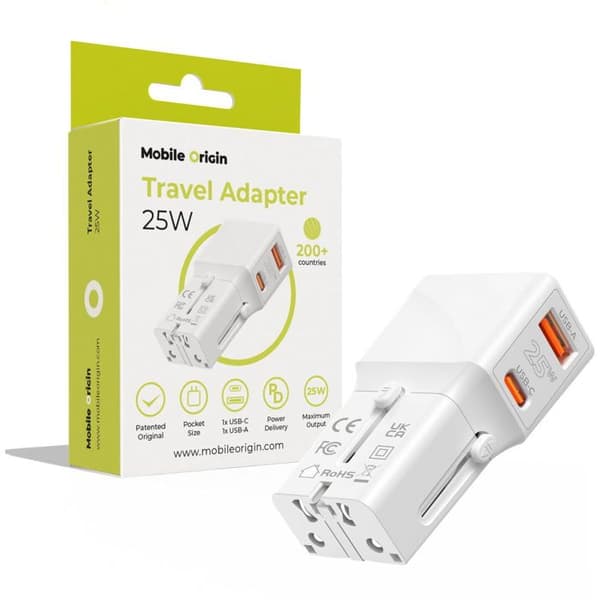 Mobile Origin Reseadapter 25W EU/US/UK/AU Vit