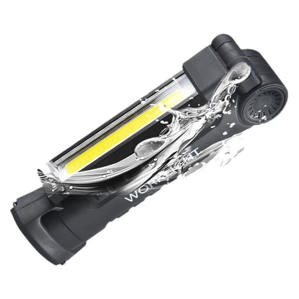 Oppladbar COB LED arbeidslampe – 5 lysmoduser – 360° rotasjon – Kraftig magnet og krok for montering – USB-kabel inkludert