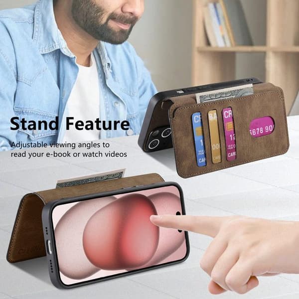 Etui til iPhone 16e, Premium Beskyttende PU Læder Etui, [Magnetisk Lukning] [Flip Etui] - Brun