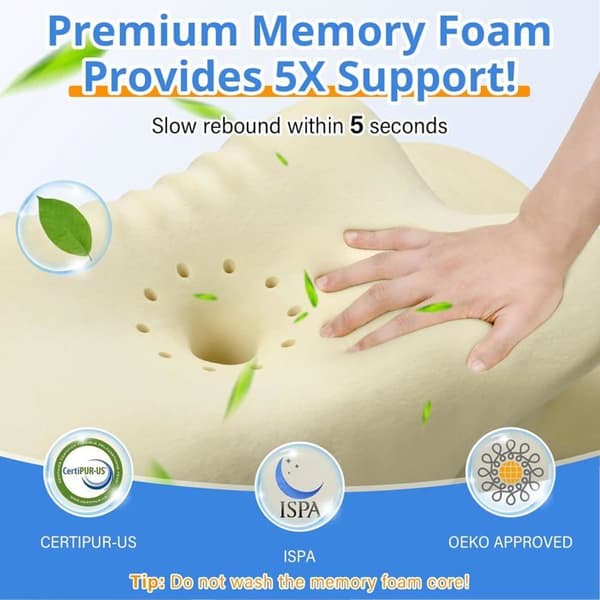 Ergonomisk 2-i-1 Nackkudde, Memory Foam Nackstödskudde, Kudde för Sido-, Rygg- och Magsovare, Grå