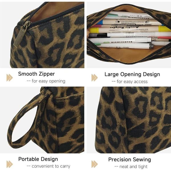 1 Penalhus i fløjl med leopardprint til skole og kontor