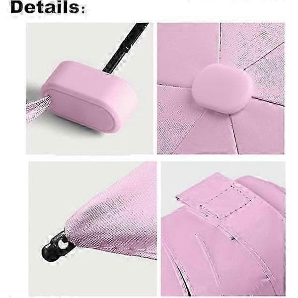 Vikbart reseparaply, litet kompakt paraply för sol och regn, vindtätt UV-paraply med blixtlåsfodral för kvinnor och flickor, rosa.