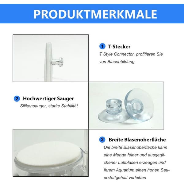 Akvarieluftstein, luftspreder for akvarier, boblestein brukt i akvarier og hydroponiske pumper med kontrollventil og sugekopper (35 mm)