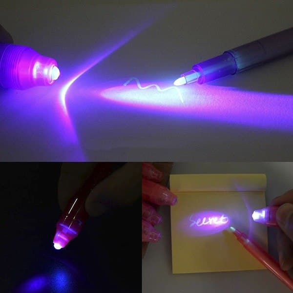 Usynlig blekkpenn og UV-lampe 2 i 1