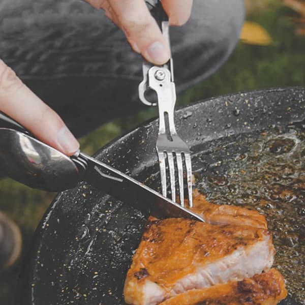 Campingbestickset, hopfällbart nöd-bestickset (kniv, gaffel, sked) - 2026