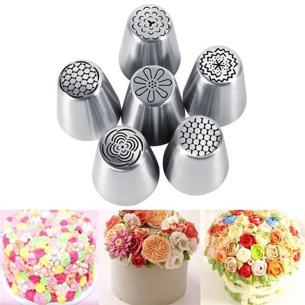 6-dels blomsterdyse-sett - konditorutstyr i rustfritt stål - egnet for cupcakes