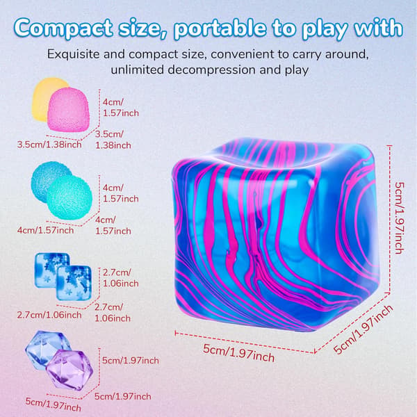 8-pak Squishy Cubes Stressbolde til Sensorisk Fidget, Bløde Teksturerede Klemmelegetøj til Børn og Voksne, Håndtrænings-Fidgets til Stresslindring