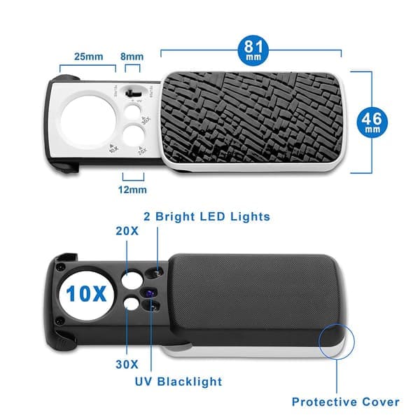Juvelerlupe 30X 60X 90X med Sterkt LED-lys