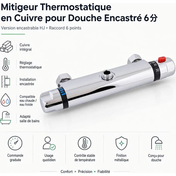6 cm termostatisk dusjblander i kobber