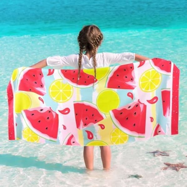 Badehåndklæde til børn – Vandmelon Badehåndklæde 70 x 150 cm Blødt Polyester Absorberende Badehåndklæde Sports Pool Badehåndklæde til piger
