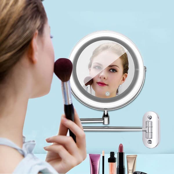 Wall Mounted Makeup Mirror with LED Light 5X Magnification 360° Rotation Dimmable Light for Bathroom Dressing Room Hotel