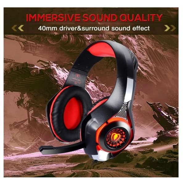 Headset med mikrofon og LED-lys til Xbox One, PC og bærbar computer (rød)