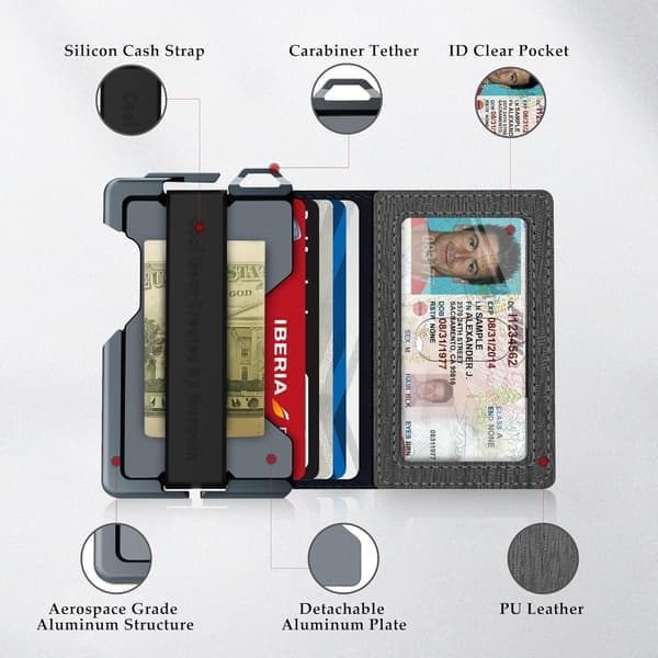 Taktisk Minimalistisk Pung – Slank RFID-blokerende Metalkortholder, Læder Dapper Bifold med Pengeclips – Vælg Design Tree Pattern Grey