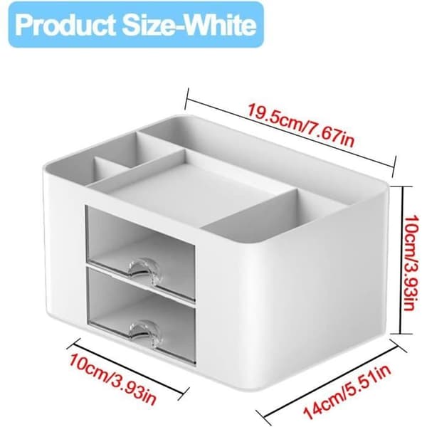 Skrivebordsorganizer - Hvid - 5 rum - 2 skuffer - Tyk plast - Multifunktionel