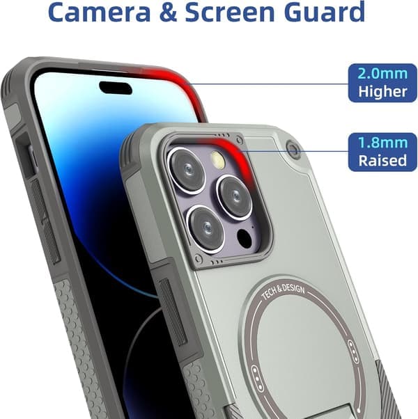 Magnetisk iPhone-deksel med stativ, MagSafe-kompatibelt, robust innebygd stativ, støtsikkert med militærgradert fallbeskyttelse for iPhone Grå iPhone 12 Grey iPhone 12