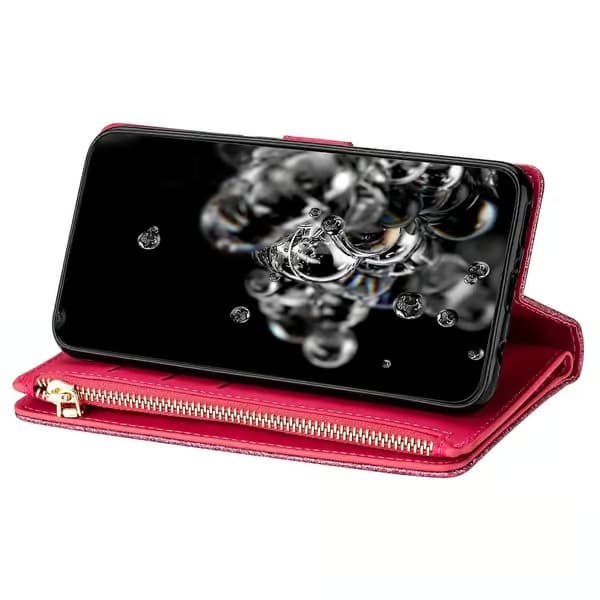 Mobilskal för Samsung Galaxy A15 4G/5G med blixtlåsficka, plånboksfodral i PU-läder med glitter - Rosa