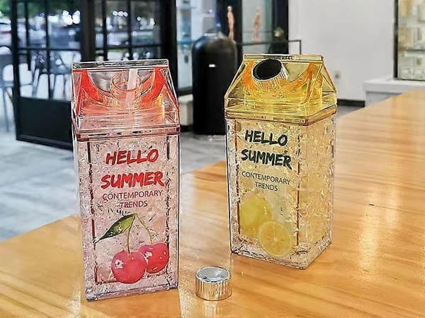 Sommar Mjölkkartong Form Dubbla Sugrör Utomhus Ismugg Gul 430ml