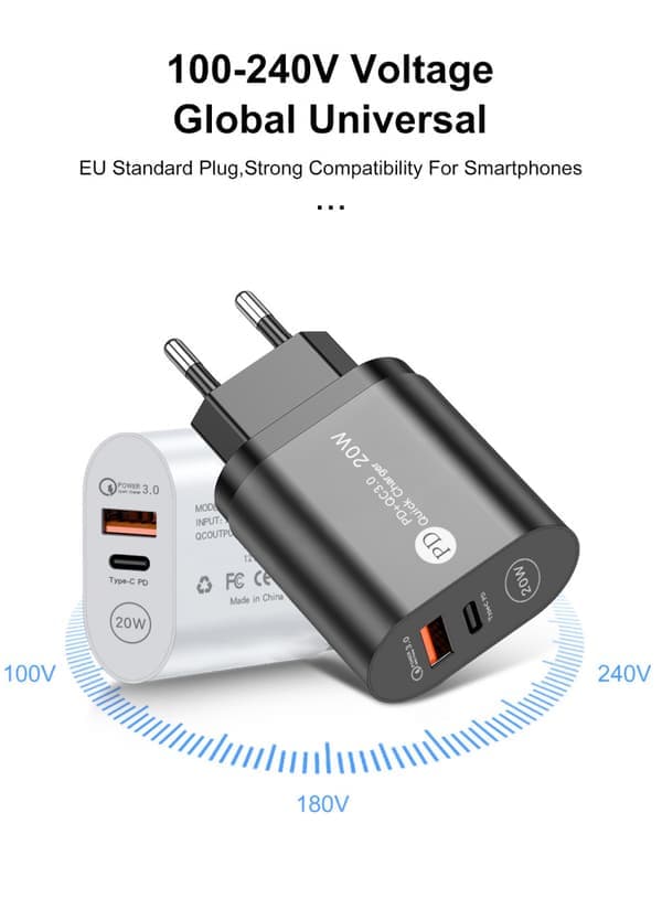 Ny PD12W mobiltelefonoplader 5V2.4A opladerhoved type-c P