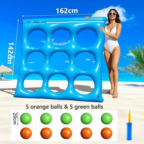 Oppusteligt Tic-Tac-Toe Poolspil Sæt med 10 Bolde, Oppusteligt Nacional Spil til Børn og Voksne, Pool Float