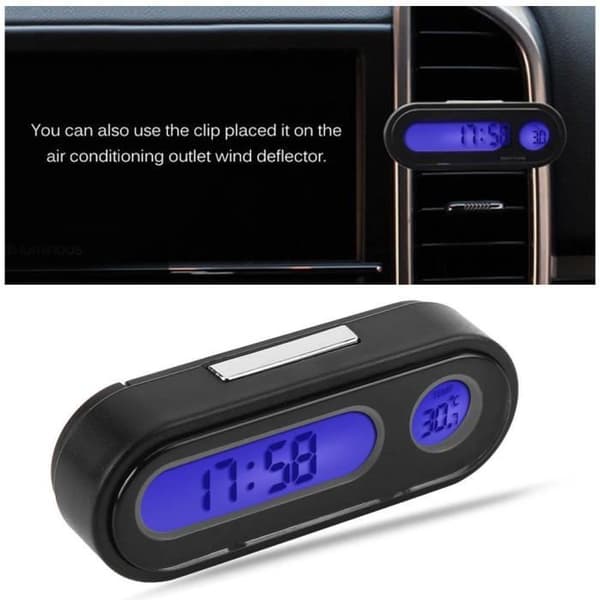 AYNEFY 2-i-1 Biltermometer Voltmeter Interiør Mini Elektronisk LED Digital Klokke Termometer