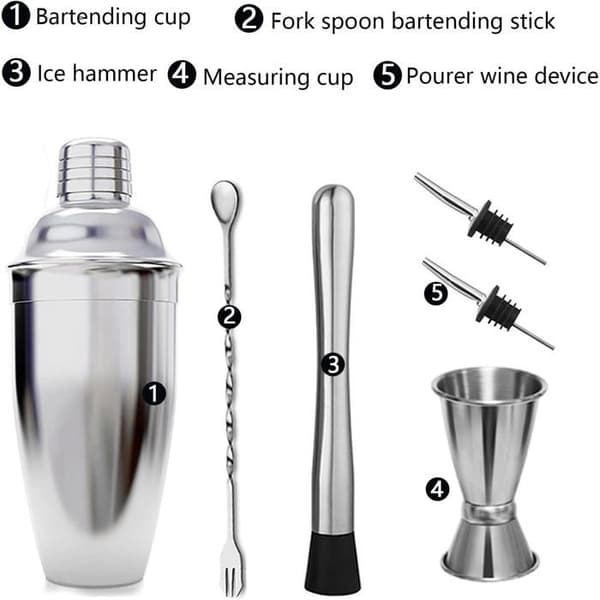 6-delt cocktailshakersæt, rustfrit stål, 750 ml mixer, bartilbehør, hjem og fest