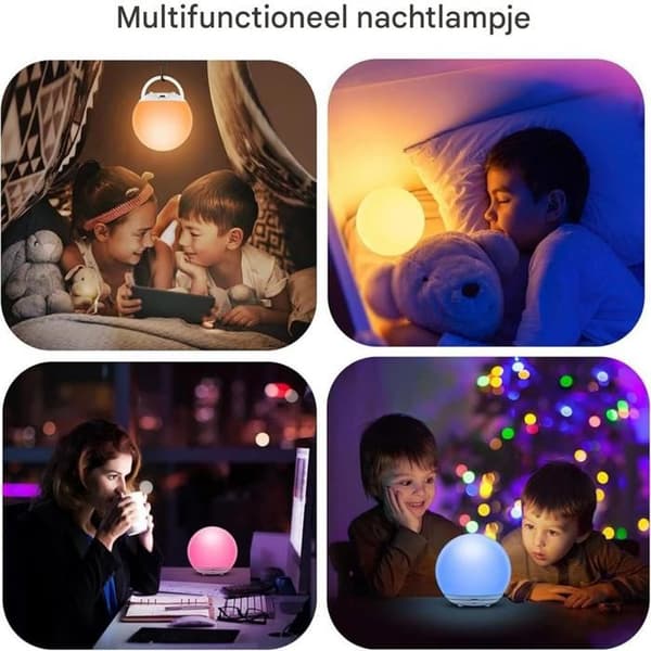 Nattlys for barn - USB oppladbart - Justerbart varmt lys - Berøringskontroller - Timer