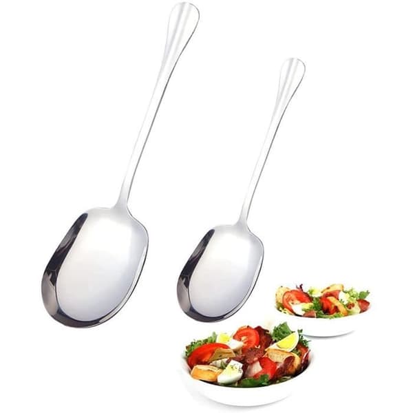 Serveringsske i rustfrit stål, store buffetserveringsskeer, 2 stk., langskaftede spiseskeer, 4-tommer ske