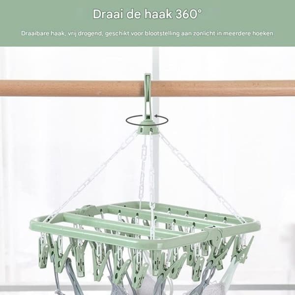 Tørrestativ til tøj - Tørrestativ i plast - Med 32 klemmer - Ophængsmodel - Velegnet til tørring af sokker
