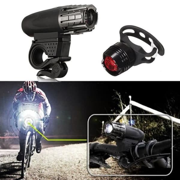 USB oppladbar LED sykkellykt, sykkellys + baklys sett