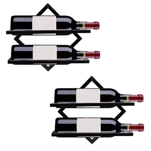 Väggmonterat vinställ i svart metall, 2-pack