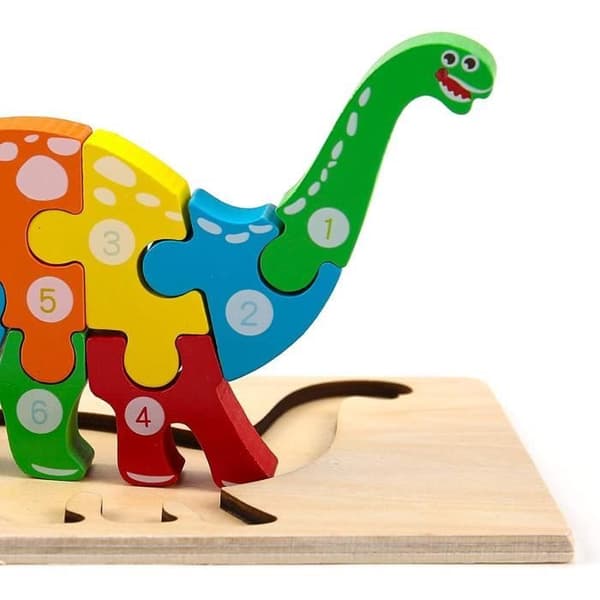 3D Dinosauriepussel - 4 bitar - Trä - Pedagogiskt - För barn 2-8 år