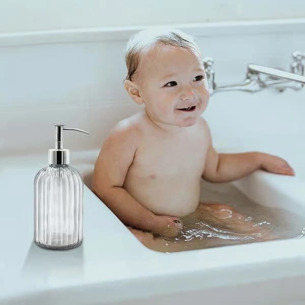 Set med 2 tvålpumpar i glas, 400 ml – plastpump, texturerad transparent, halkfri