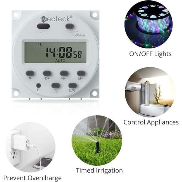12V 16A Digital Timerstik med 16 Programmer, Programmerbart Ur og LCD Digital Display
